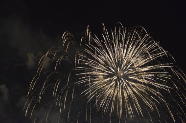 Gece gökyüzünde havai fişekler