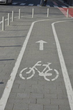 Şehir merkezindeki sokakta bisiklet yolu.