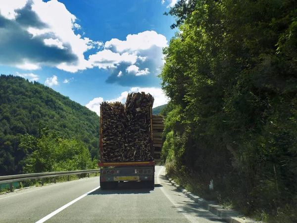 Dangerous truck on a mountain road