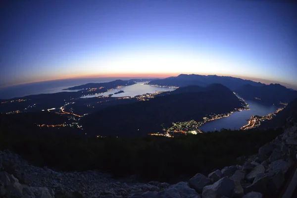 Zonsondergang Boven Baai Van Kotor Montenegro — Stockfoto