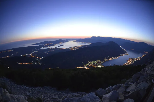 Zonsondergang Boven Baai Van Kotor Montenegro — Stockfoto