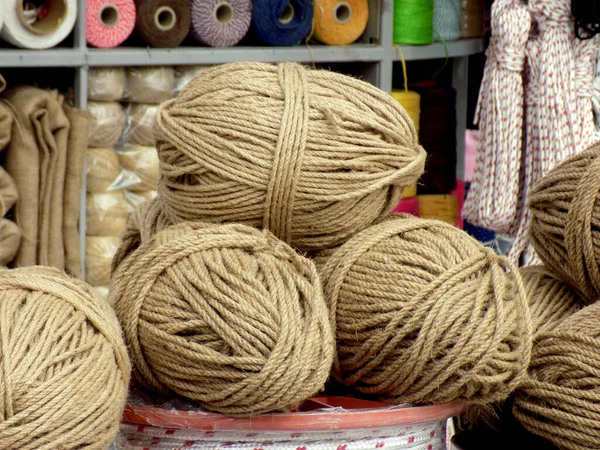 stock image Yarns of rope on the market stand, on the street market in Istanbul