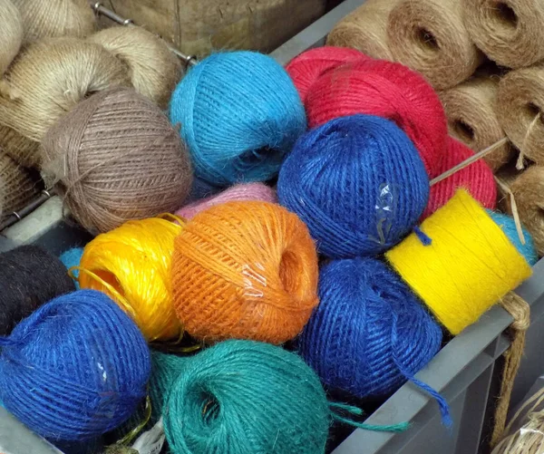 stock image Colorful yarns of rope on the market stand, on the street market in Istanbul