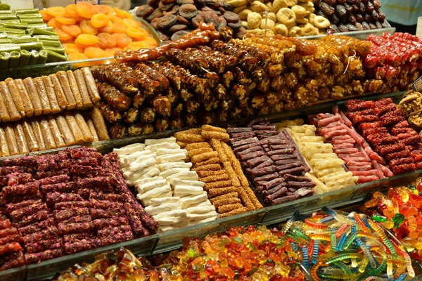 Market Stalls Street Market Istanbul Full Turkish Delights Dried Fruits — Stock Photo, Image