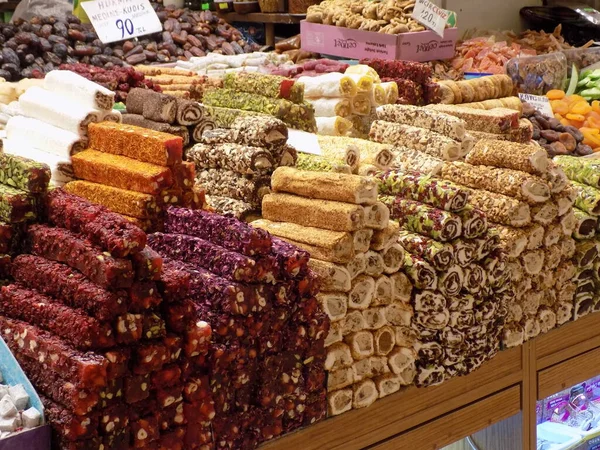 Market Stalls Street Market Istanbul Full Turkish Delights Dried Fruits — Stock Photo, Image
