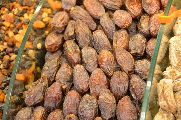 Dried date fruit on the market stand, on the street market in Istanbul