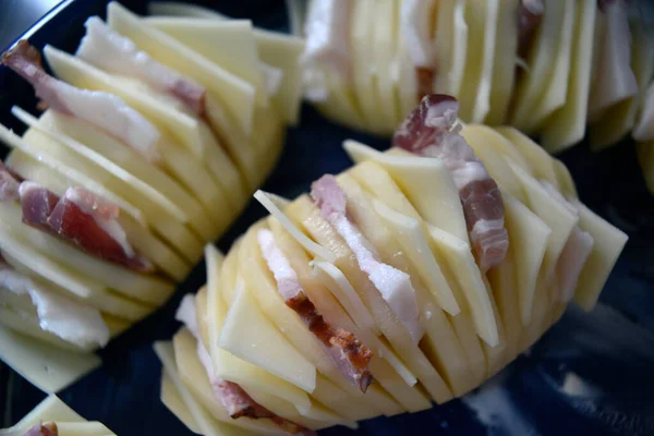 stock image Potatoes stuffed with bacon and cheese is ready for baking