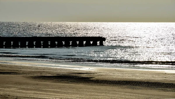 Pláž Promenádou Západu Slunce — Stock fotografie