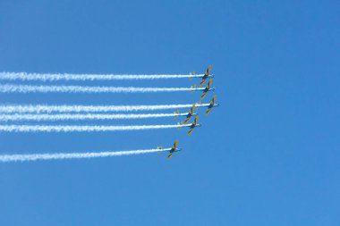 Brezilya 'nın kuzeydoğusundaki Fortaleza plajında hava gösterisi filosu.
