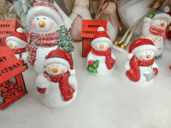 Christmas Decoration Snowmen Houses Artificial Snow — Stock Photo, Image