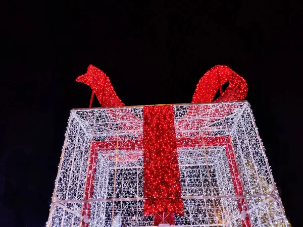 Big Gift Box Made Lights Baia Mare City Romania — Stock Photo, Image