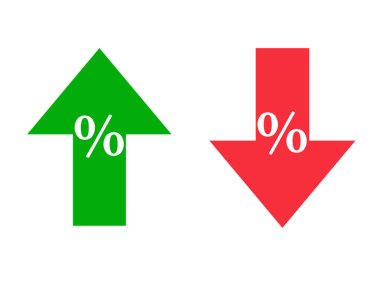 Yeşil yukarı ve kırmızı oklarla yüzde işareti, Enflasyon veya vergi simgesi