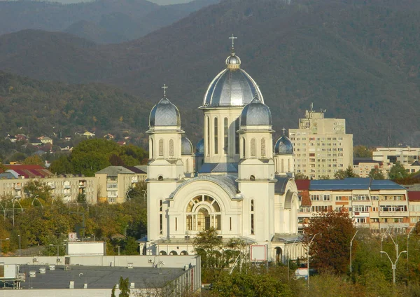 Iglesia Ortodoxa Otros Edificios Ciudad Baia Mare Rumania Vista Aérea — Foto de Stock