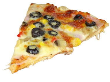 Jambonlu, peynirli, mantarlı, biberli, zeytinli, mısırlı pizza.