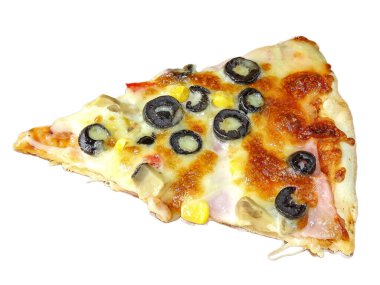 Jambonlu, peynirli, mantarlı, biberli, zeytinli, mısırlı pizza.