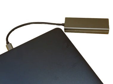 Multi-functional USB-C Hub station, Ethernet, which is connected to a laptop