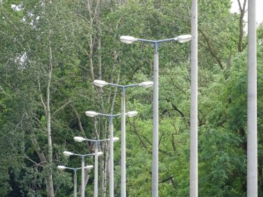 Arka planda ışık direkleri ve ağaçlar