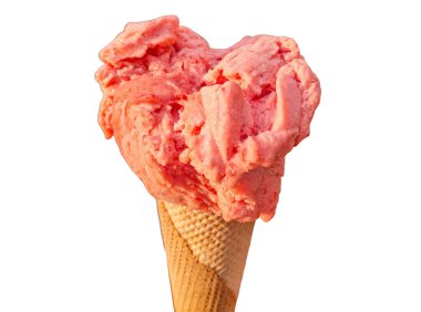 Beyaz arka planda izole edilmiş çilekli dondurma.