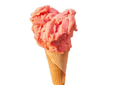 Beyaz arka planda izole edilmiş çilekli dondurma.