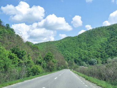 Yol ve ileride yeşil bir tepe var. Romanya 'da