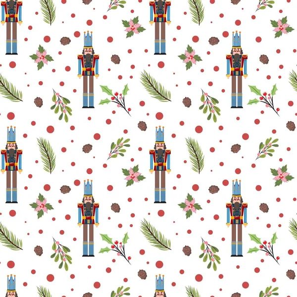 Magnifique Motif Sans Couture Noël Avec Casse Noix Pommes Pin — Image vectorielle