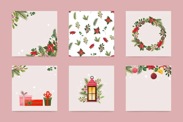 冬の天然テンプレートとシームレスなパターンのコレクション クリスマスカード 招待状 広告のために — ストックベクタ