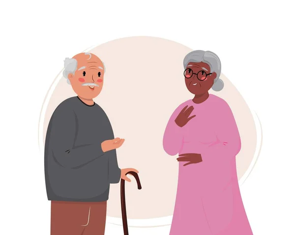 Απεικόνιση Δύο Ηλικιωμένων Ζευγαριών Μιλάνε Μεταξύ Τους Διαφορετικοί Άνθρωποι Λευκός — Διανυσματικό Αρχείο