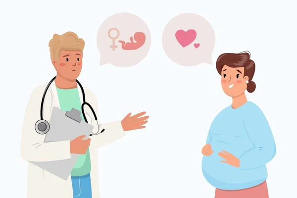 Doctor Diciéndole Mujer Embarazada Género Hijo Embarazo Médico Cuidado Salud — Archivo Imágenes Vectoriales