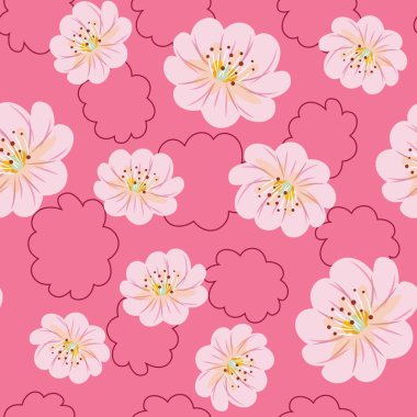 Seamless floral spring, summer pattern with pink flowers. For packaging, textile, apparel, backgrounds, cards.