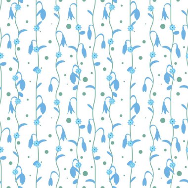 Floral abstract seamless pattern with blue flowers. For textile, paper, wallpaper, packaging, backgrounds..