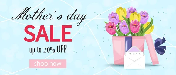 Beautiful Abstract Floral Advertising Banner Happy Mother Day Sale Banner — Stock Vector