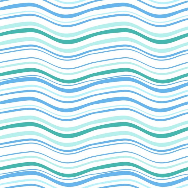 Blue waves seamless pattern on white background. For textile, packaging, wrapping paper and any design purposes. 