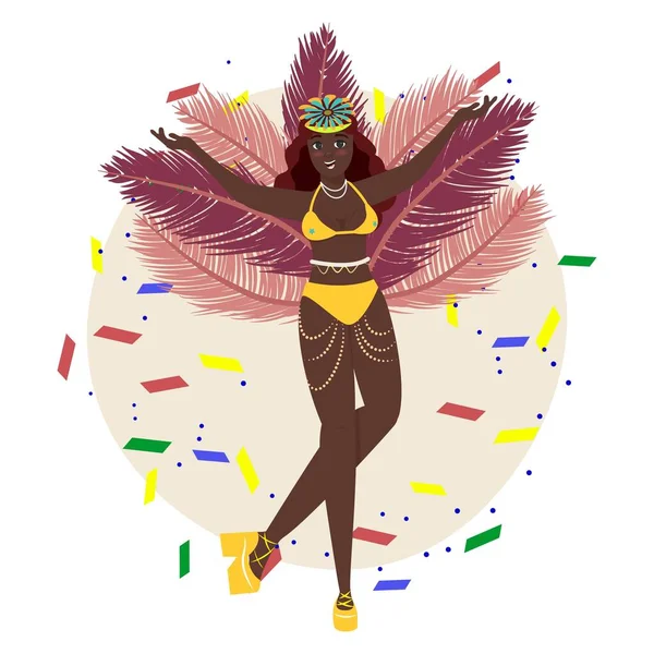 Mujer Negra Bailando Disfrazada Carnaval Mujer Brasileña — Vector de stock