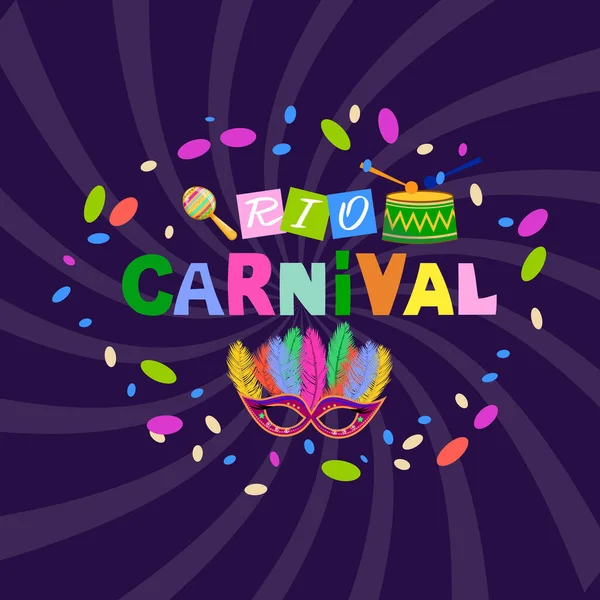 Plantilla Colorida Con Una Máscara Maraca Tambor Para Carnaval Brasileño — Vector de stock
