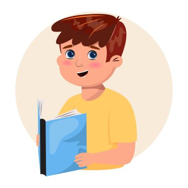 Kitaplı sevimli bir çocuk. Okuma, okul, eğitim, okur yazarlık günü danışmanlığı