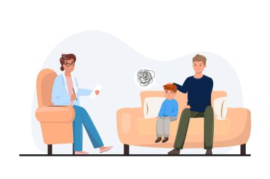 Oğlunun ve babasının psikoterapisti olan çocuğun endişeleri hakkında konuştuğu bir ilüzyon. Psikologu ziyaret et.