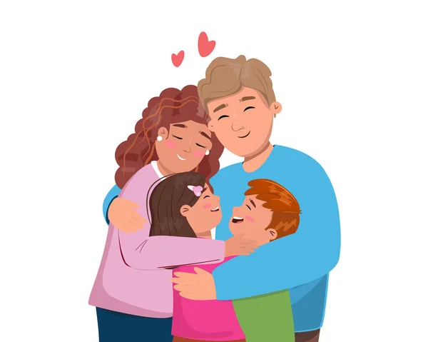 Happy Mother Happy Father Hugging Daughter Son Happy Family Day — Stock Vector
