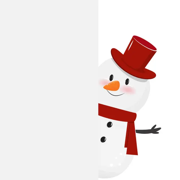 Cartoon Poster Snowman Standing Blank Banner Greeting — Stock Vector
