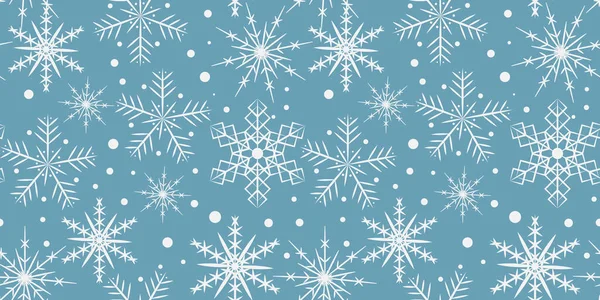 stock vector Winter seamless pattern with white snowflakes on blue background. Classic pattern for gift paper, card, background.