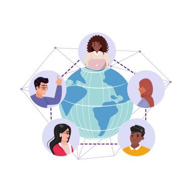 Çeşitli Çok Uluslu Profesyoneller Çevrimiçi Konferans, Birleşme ve İşbirliği İçin Dünya Çapında Bir video çağrısı yapıyor.