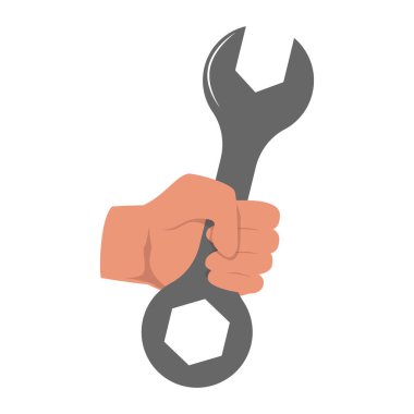 Gri ingiliz anahtarını tutan el, sağlam yapısını ve ergonomik tasarımını gösteriyor.