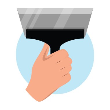 Hand holding up spatula on white background