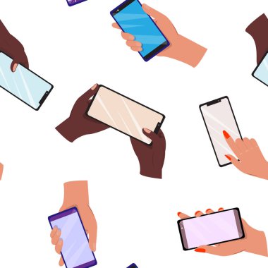 Boş ekranlı akıllı telefonları tutan kusursuz el modelleri, sosyal medya ve teknolojiyle ilgili tasarımlar için idealdir. Tekstil için, duvar kağıdı.