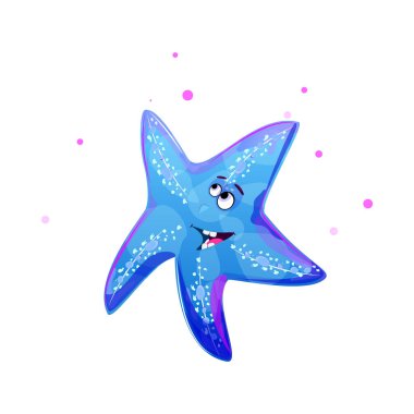 Mavi denizyıldızı, anlamlı gözleri ve gülümseyen bir yüzü var.