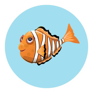 Sarı palyaço balığı karikatürü mavi arka planda güzel bir çizgi film tarzında izole edilmiş.