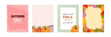 Sonbahar indirimli balkabağı ve yapraklı pankart koleksiyonu, sonbahar indirimleri ve teklifler