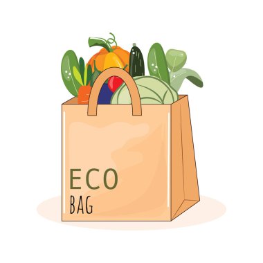  Havuç, domates ve lahana gibi taze yerel sebzelerle dolu çevre dostu kağıt torbası.