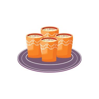 Thandai cups served on a purple plate, traditional Indian festive drink for Holi, isolated on a white background clipart