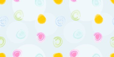 Seamless delicate watercolor Easter eggs scattered on pastel blue background, festive and cheerful clipart