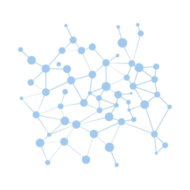 Beyaz arkaplanda bağlı mavi düğümlerden oluşan ağ, teknoloji ve veri görselleştirme kavramları için mükemmel